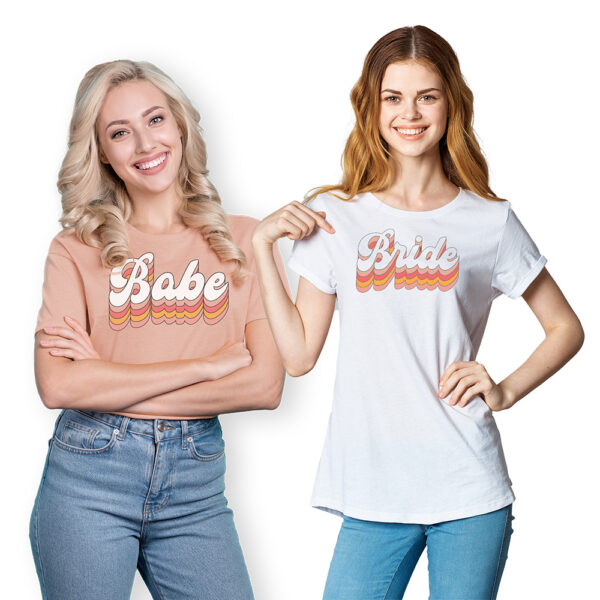 Rose colored Brides and Baches t-shirts for your hen or bachelorette party.