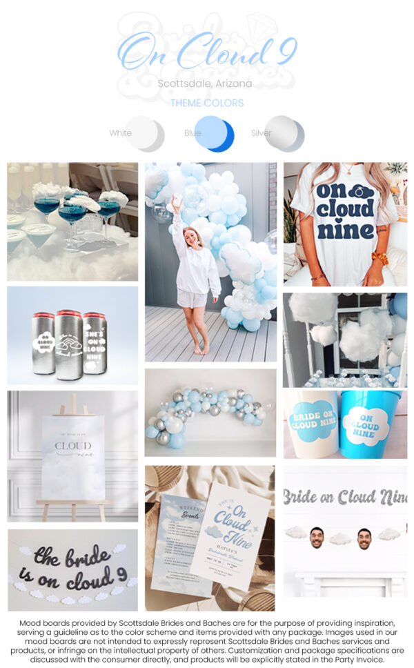 On Cloud 9 Bachelorette Theme featuring a white, silver and light blue colored theme.